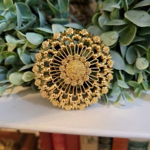 Large Domed Sunflower Atomic Starburst Mandela Vintage Gold Monet Brooch